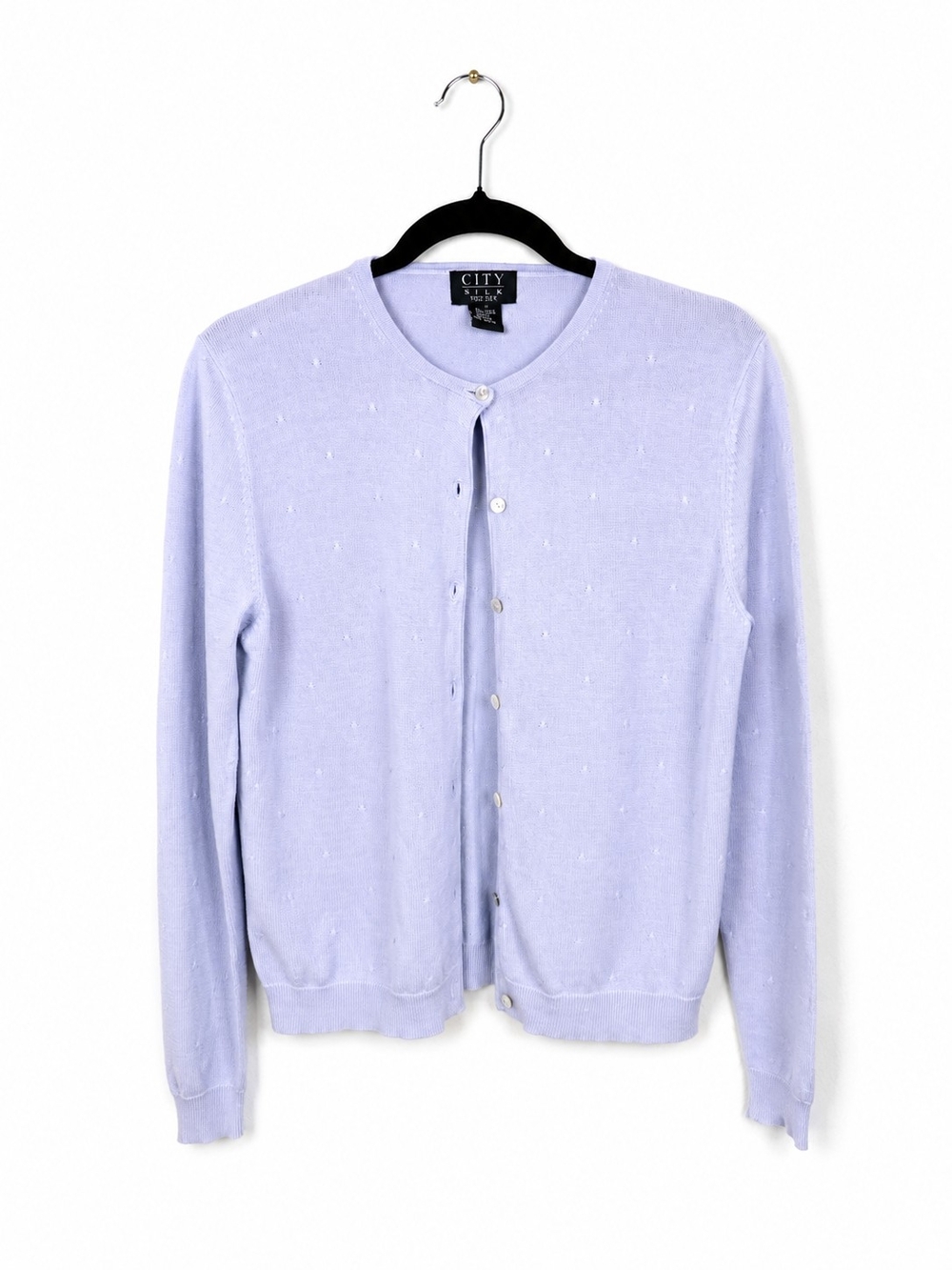 City Silk Lavender Silk Cotton Cardigan Petite L Mother of Pearl Quiet Luxury
